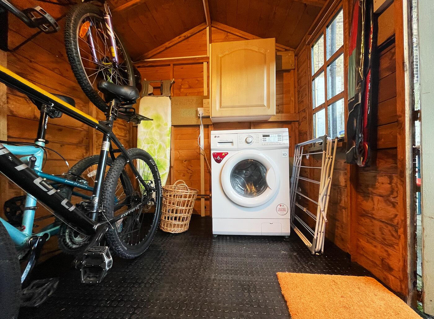 Washing machine in the garden shed